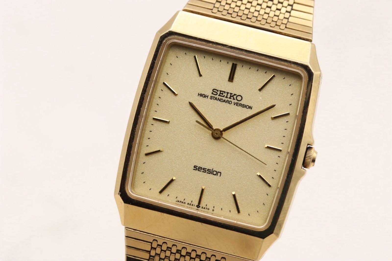 [Exc+5] Vintage Seiko Session 5E31-5A60 Gold Square Tank Mens Qz Watch JAPAN