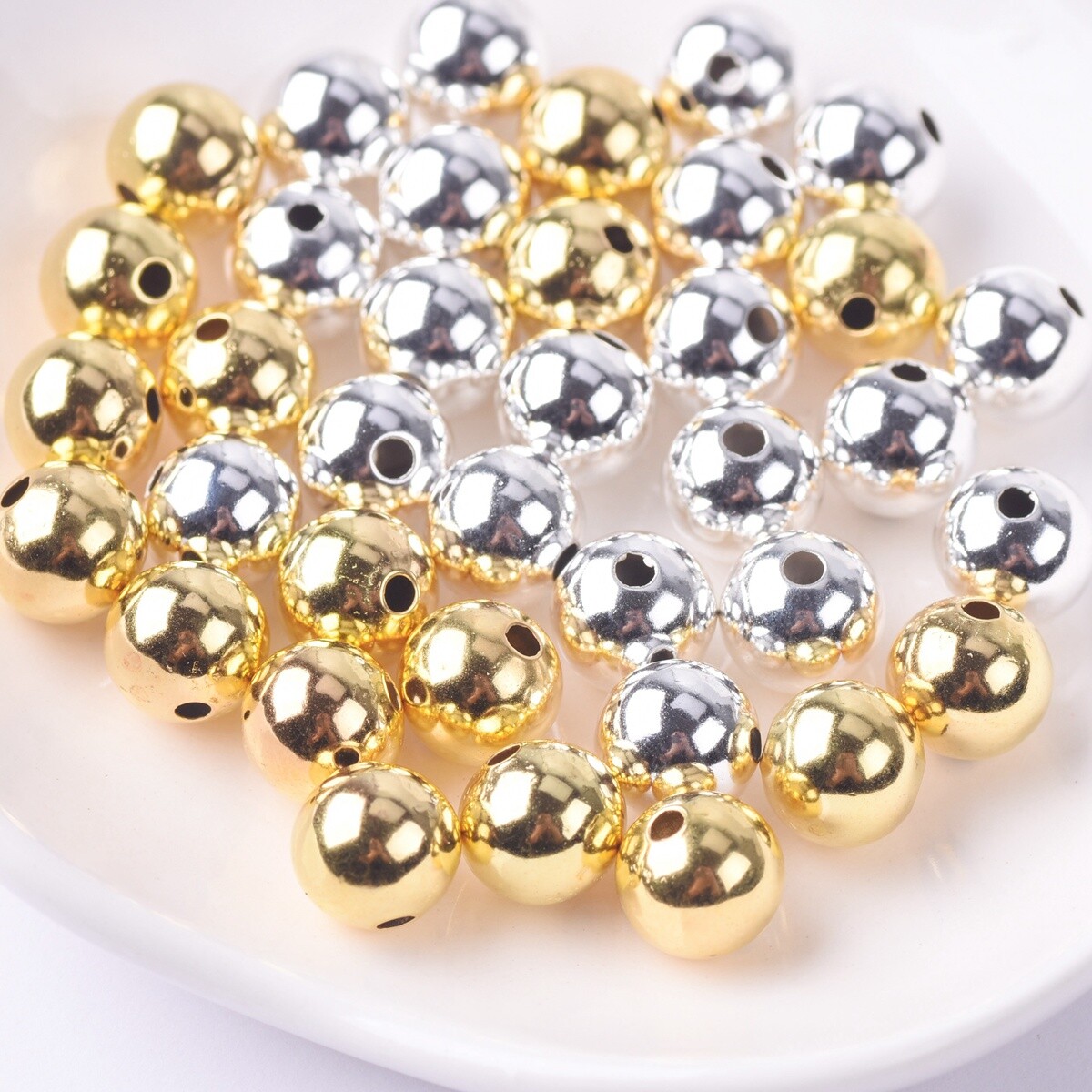 Round 3mm 4mm 6mm 8mm Gold/Silver Plated Hollow Metal Copper Loose Spacer Beads