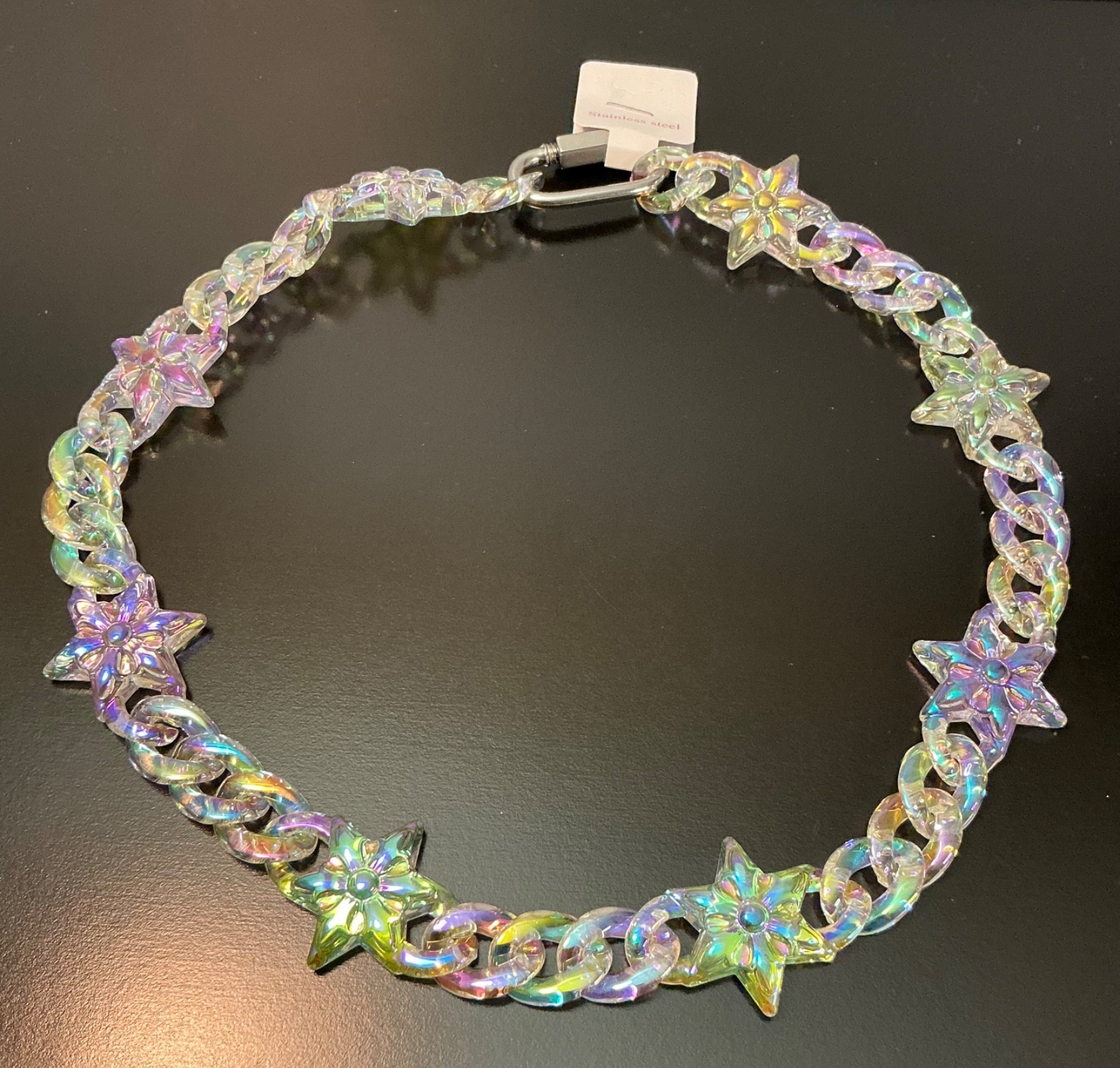 New HipHop Punk Star Cuban Link Necklace Men Women Teen Iridescent Jewelry