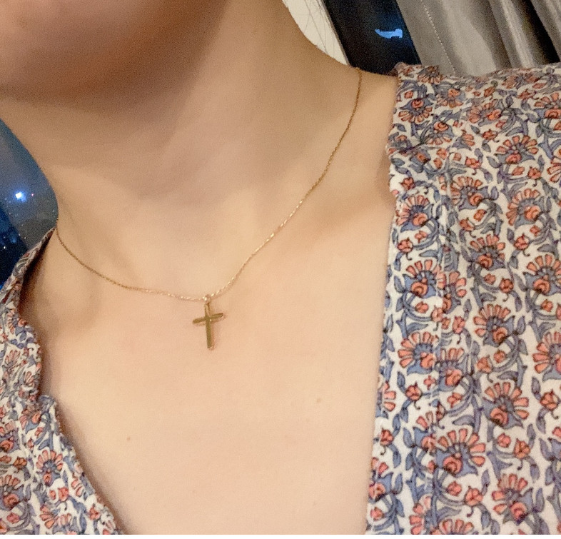 Women 14K Gold Stainless Steel Small Cross Pendant Chain Necklace Gift AG