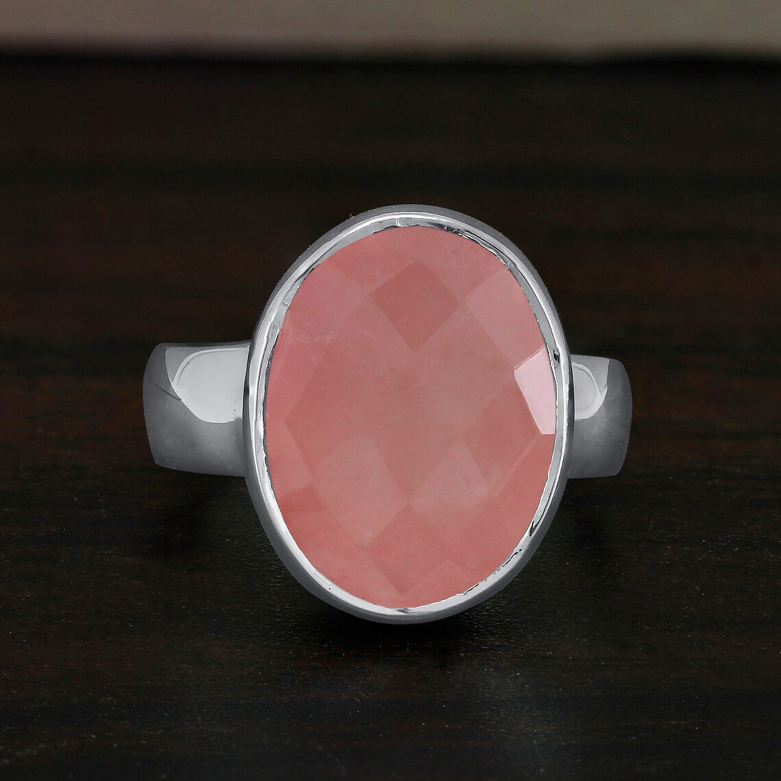 Natural Rose Quartz Oval Cut Gemstone 925 Sterling Silver Women Handmade Ring