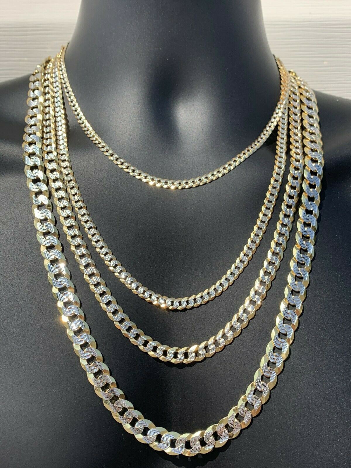 Cuban Link Chain 14k Gold Plated Real Solid 925 Silver Two Tone ITALY 5-11mm