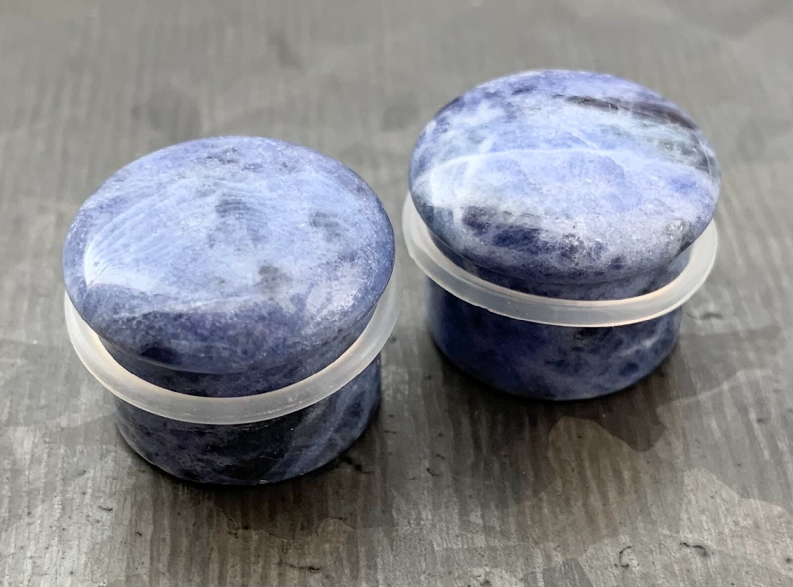 PAIR Single Flare Sodalite Stone Plugs Blue Organic Gauges Earlets Body Jewelry