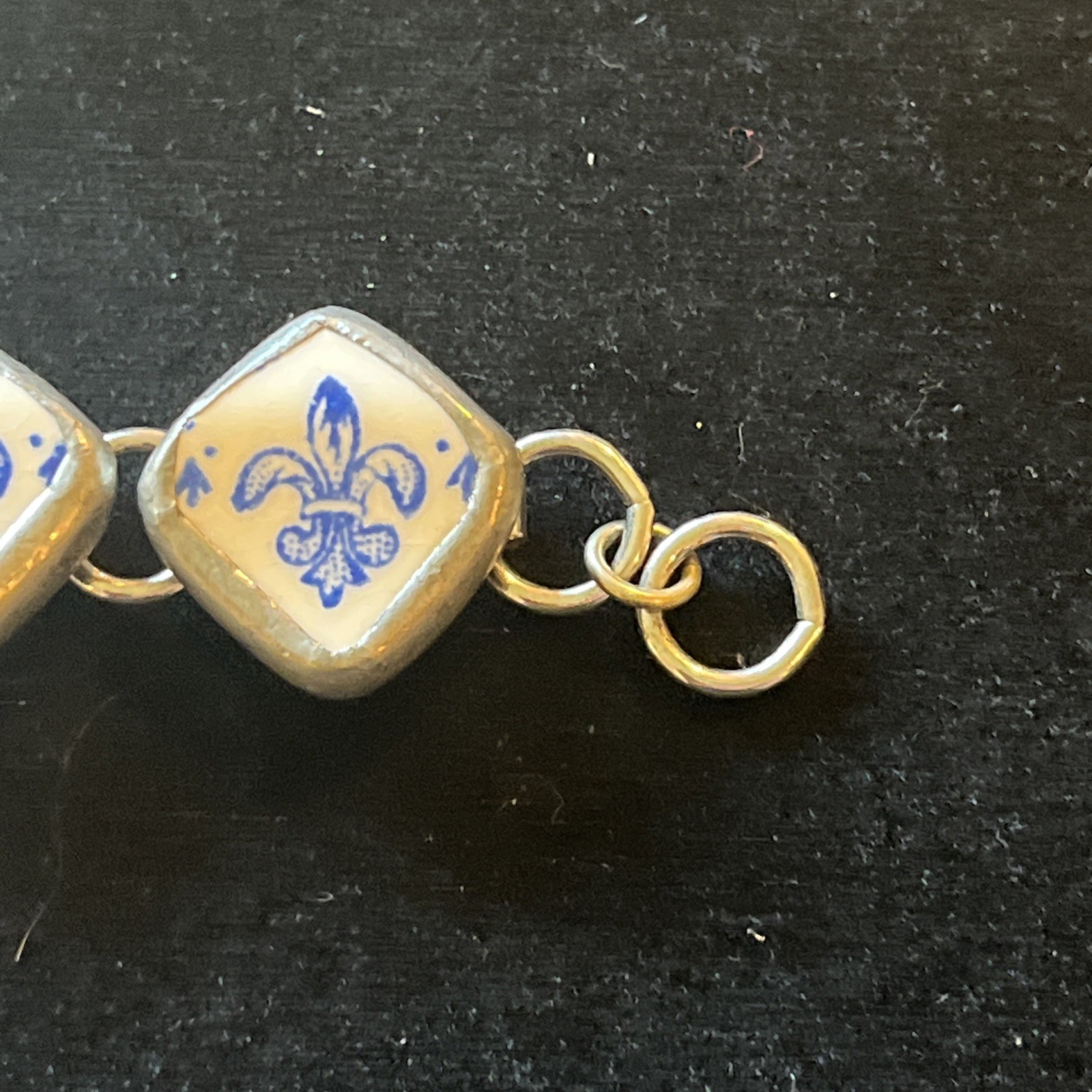 Vtg Spode Fleur De Lis Copeland Bracelet Sterling Silver Ceramic Blue White Rare