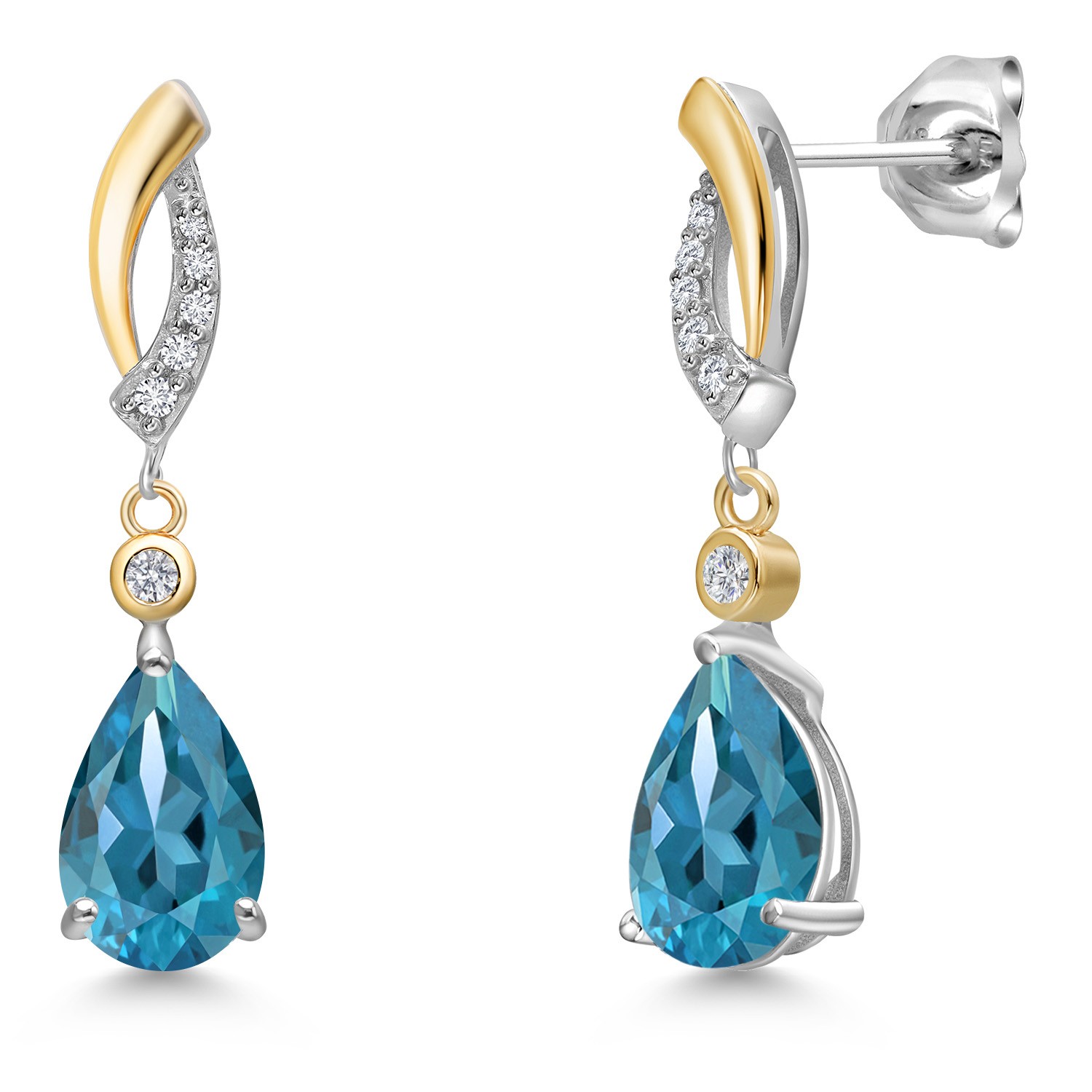 3.33 Ct London Blue Topaz G/H Lab Grown Diamond 925 Silver and 10K Yellow Gold