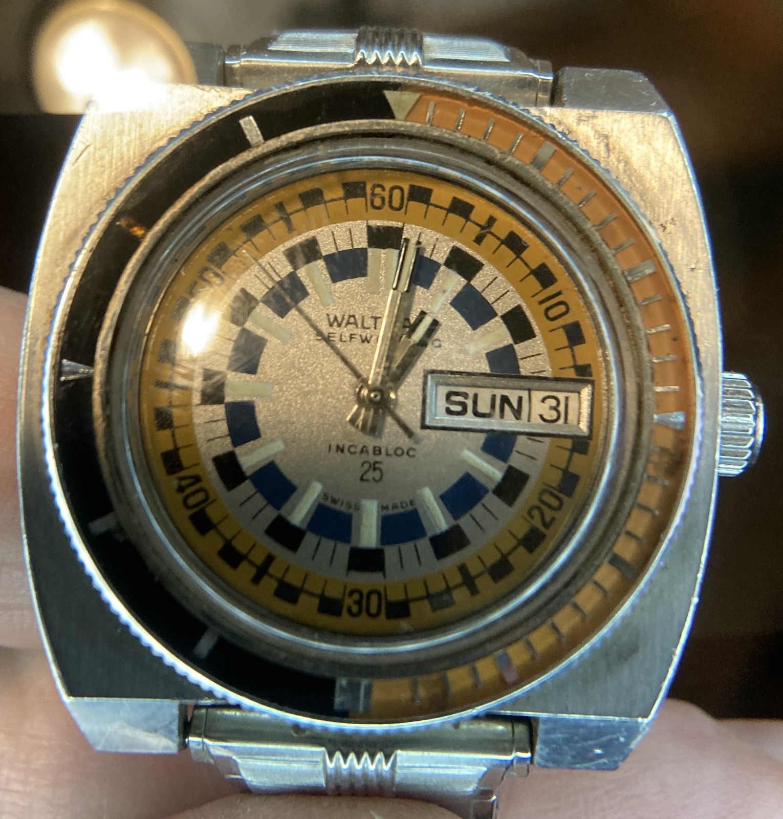 1970’s Waltham Incabloc 25 Jewel Day-Date Diver Watch Ref. B-383 $549-OBO