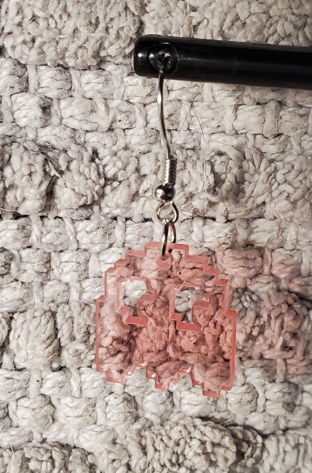 Translucent Pink Pac Man Ghost Dangle Earrings Otis P.