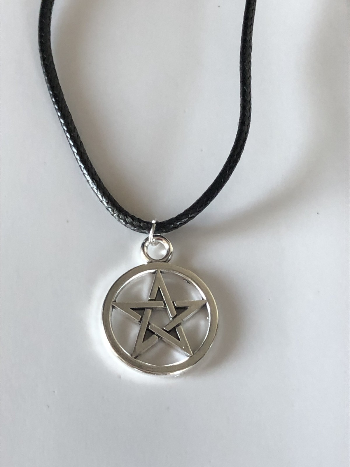 Pentagram Genuine Leather 2cm Solid Silver Pendant Choker Necklace 45cm+5cm