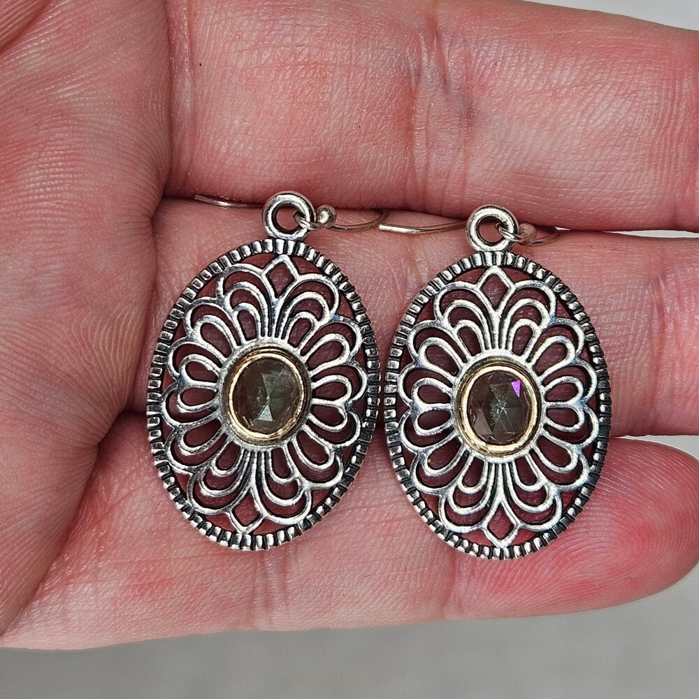 925 Sterling Silver Pandora Allure Green Spinel Filigree Hook On Earrings