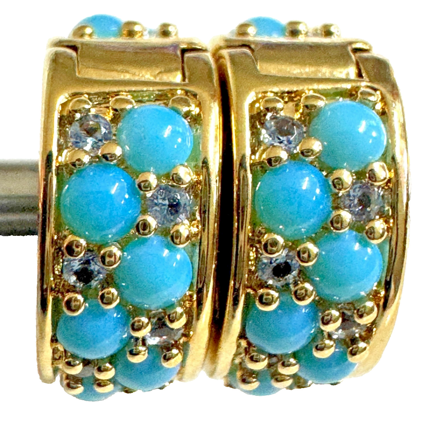 (PAIR) PANDORA Aqua Blue SHINE Clip Charm 14K Gold Plating 763902C01