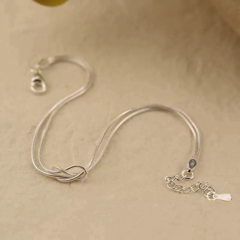 925 Silver Love Knot Bracelet Double Layer Snake Chain Bracelet 041