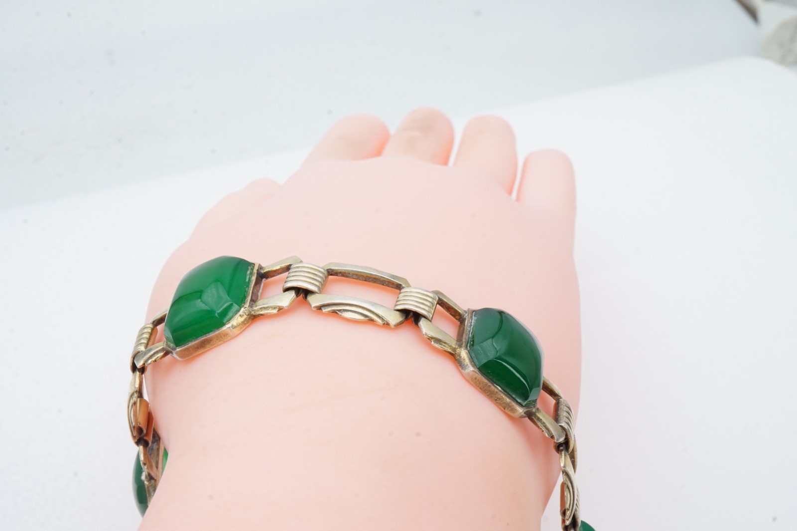 Vintage Sterling Silver 925 Chrysoprase Bracelet 7.25″ Art Deco