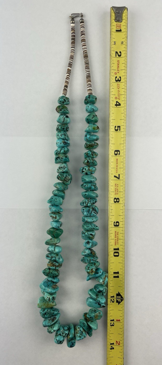 Vintage Chunky Southwest Turquoise & Shell Necklace 27, 1/2″ 61 Pieces Turquoise
