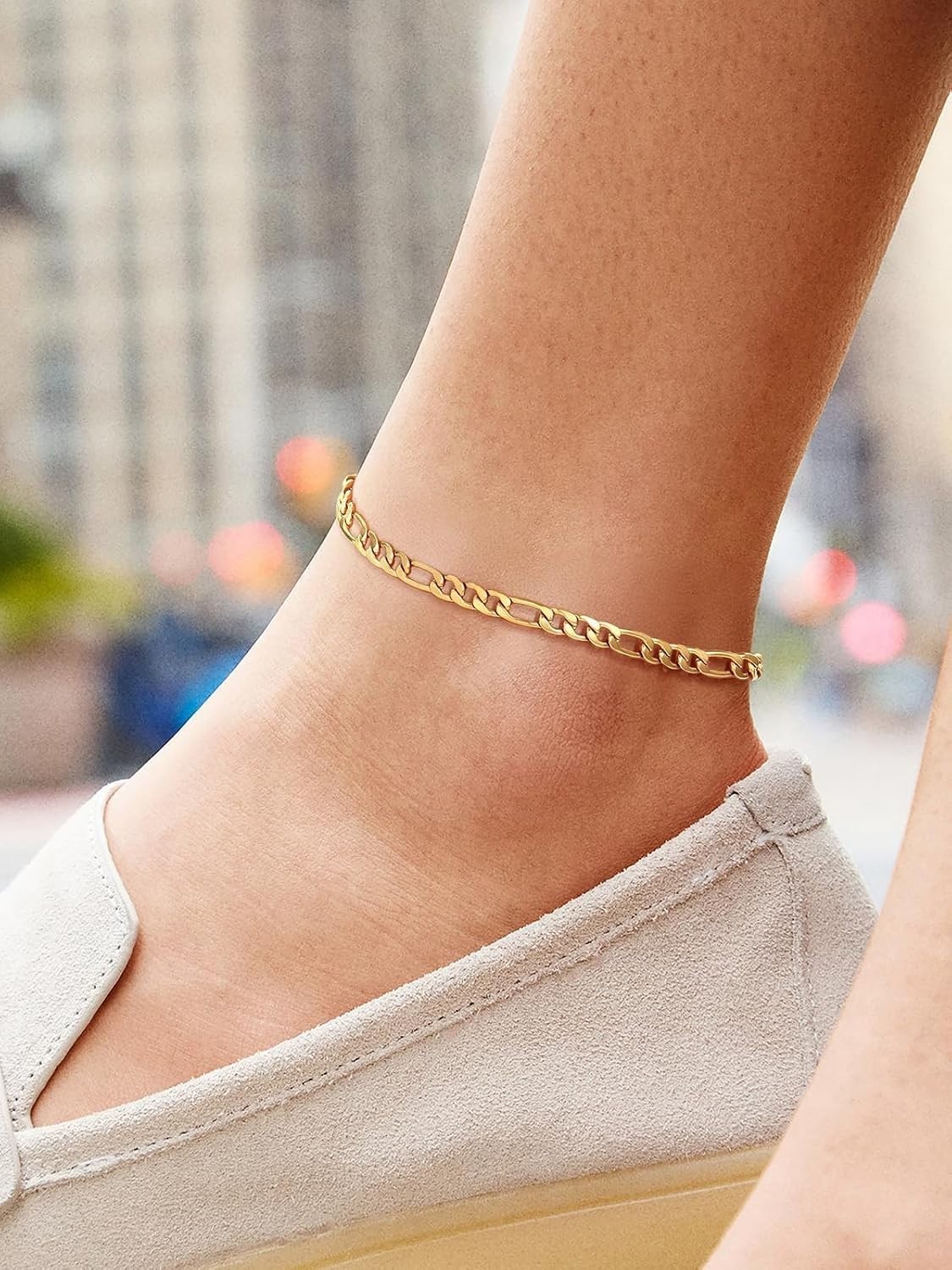 Classic Stainless Steel Figaro Chain Anklet – Adjustable & Hypoallergenic