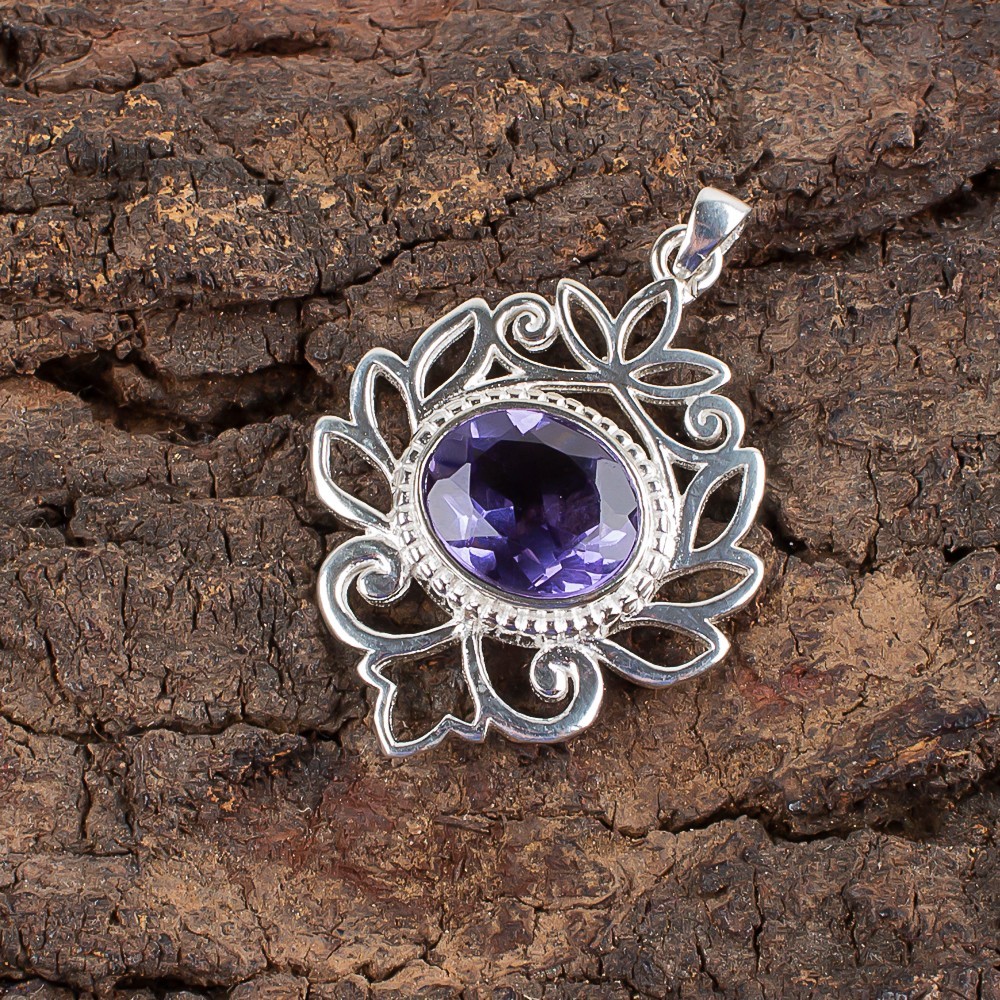 Blue Iolite Gemstone 925 Sterling Silver Pendant Handmade Jewelry Gift For