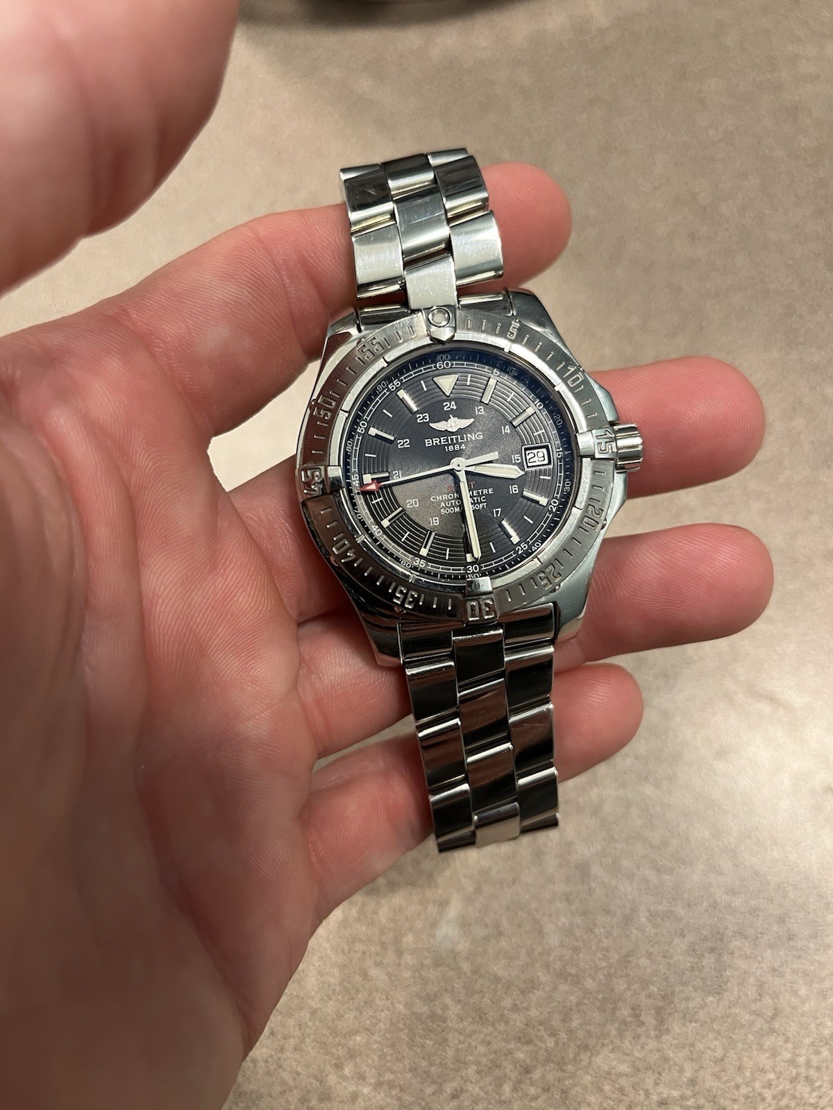 🔥🔥Breitling A17380 Swiss Chronometer Automatic Steel Black Dial Watch
