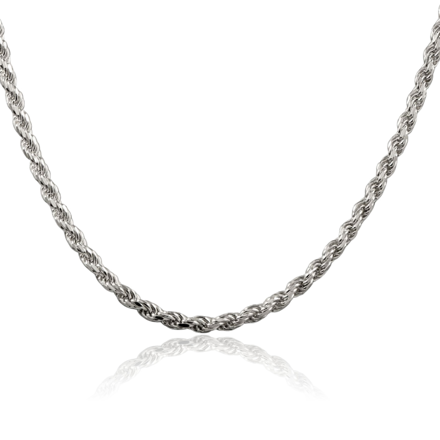 925 Sterling Silver 3.2mm Classic Rope Chain Necklace Diamond Cut,