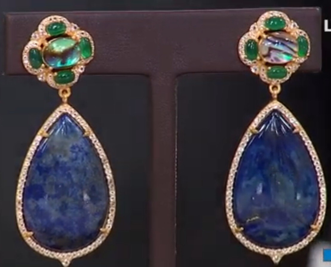 Rarities Sterling Silver Gold Plated Bue Lapis & Abalone Drop Earrings-NWT