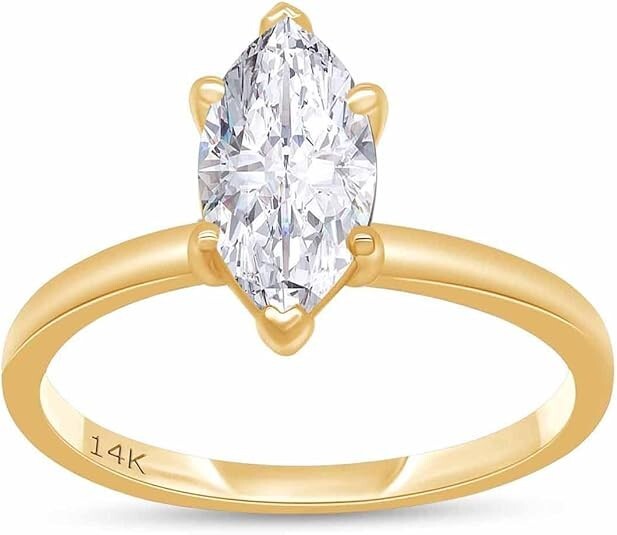 GIA Authenticated Diamond Ring Lab Grown Marquise 2.50 Ct 14K Yellow Gold