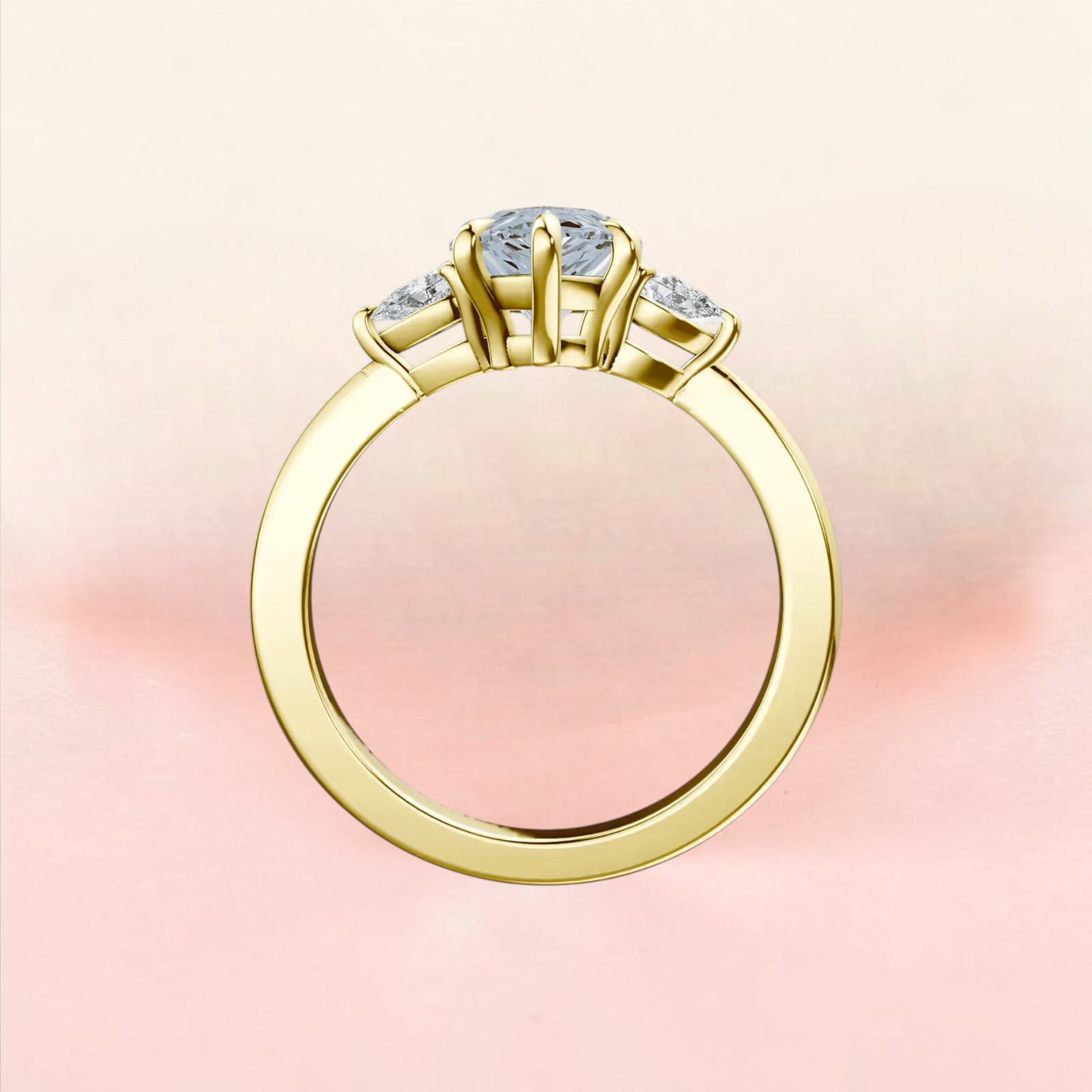 18k Yellow Gold Pear Cut 3.60 Ct IGI Lab Created Diamond Ring Fancy Intense Blue