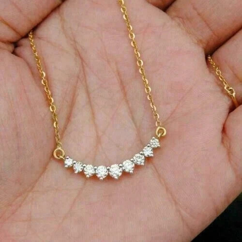 1Ct Lab Created Round Diamond Curved Charm Pendant 14K Yellow Gold Plated