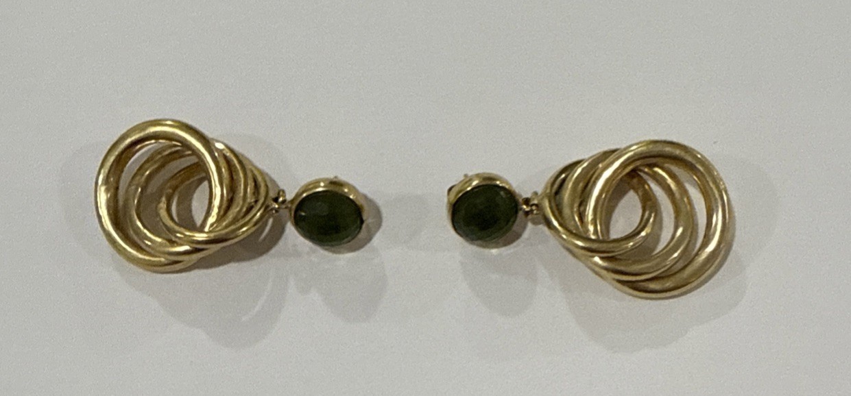 Vintage Signed Steve Vaubel Gold Plated Earrings W/Emerald – Estate Jewelry