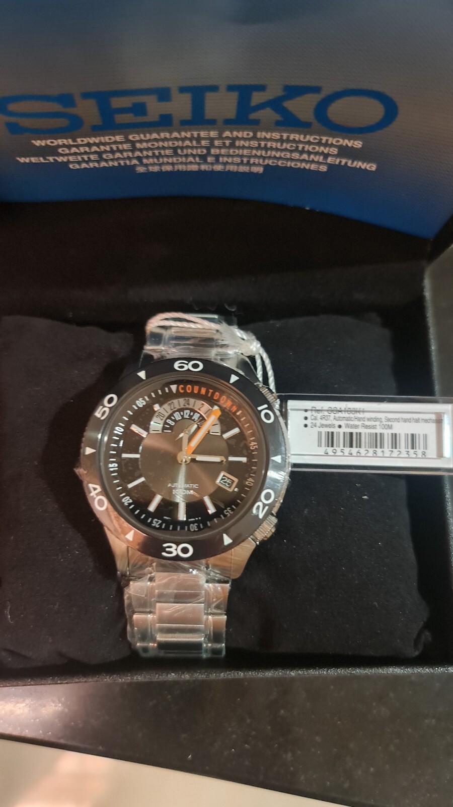 SEIKO AUTOMATIC SSA183K1 Black Dial Date Steel 100M Watch 4R37 Countdown