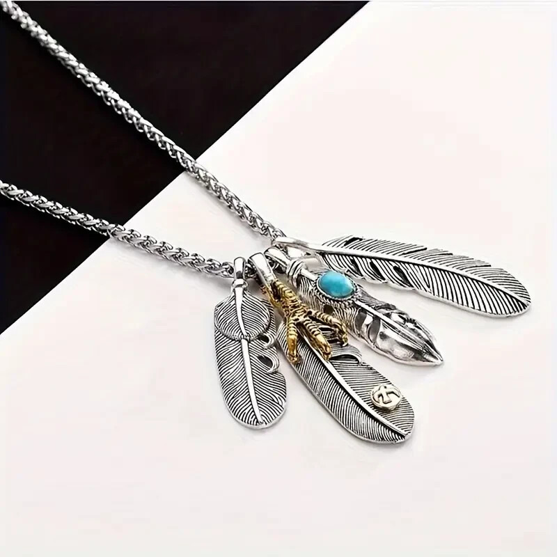 Boho 925 Sterling Silver Eagle Hawk Falcon Feather Claw Fashion Pendant Necklace