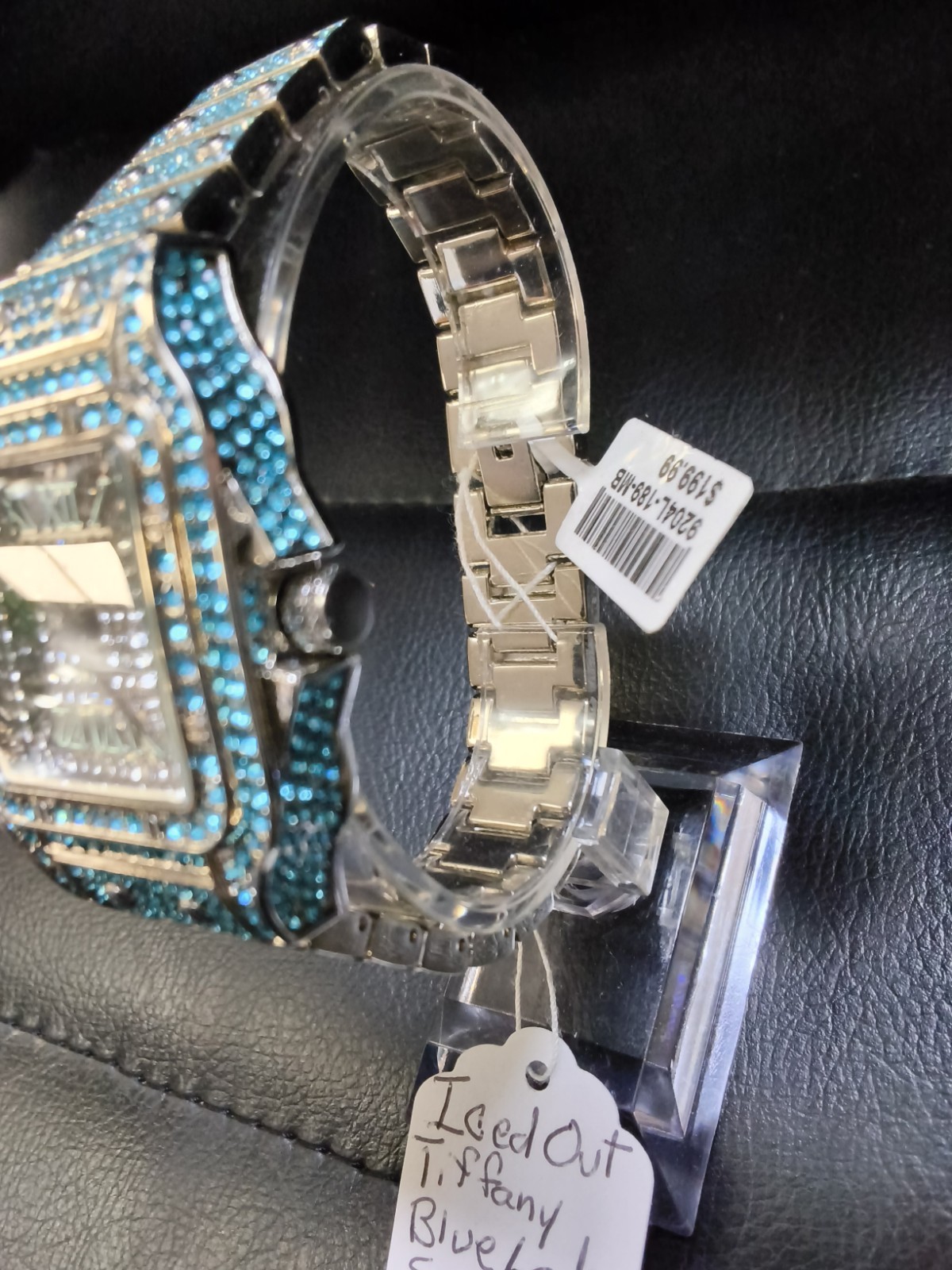 Iced Out Tifanny Blue Square Ladies Watch Silver Tone Crystal Bling NewPrice: