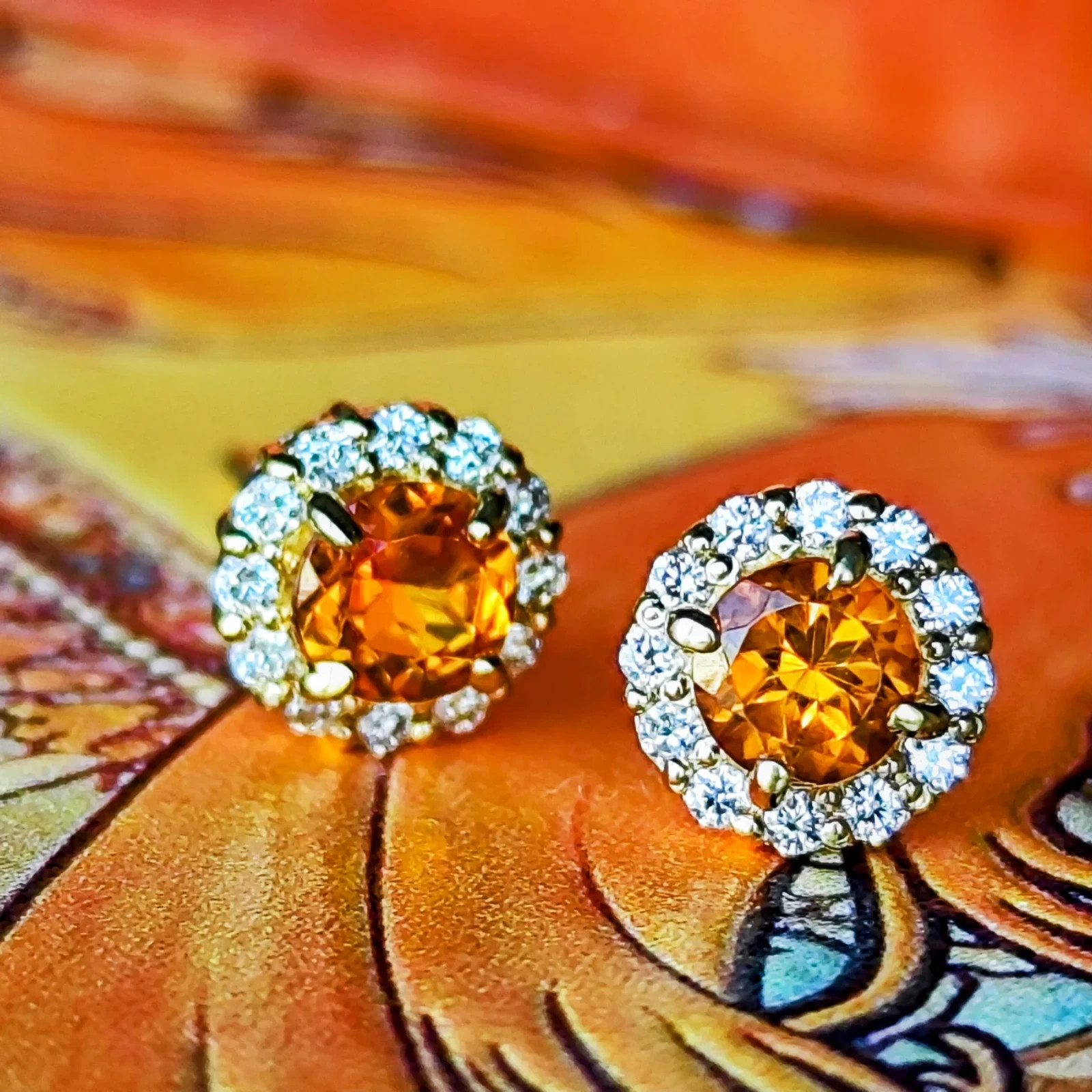 Natural Spessartine (Mandarin) Garnet Diamond 18K Gold Ring 【Made in Japan】
