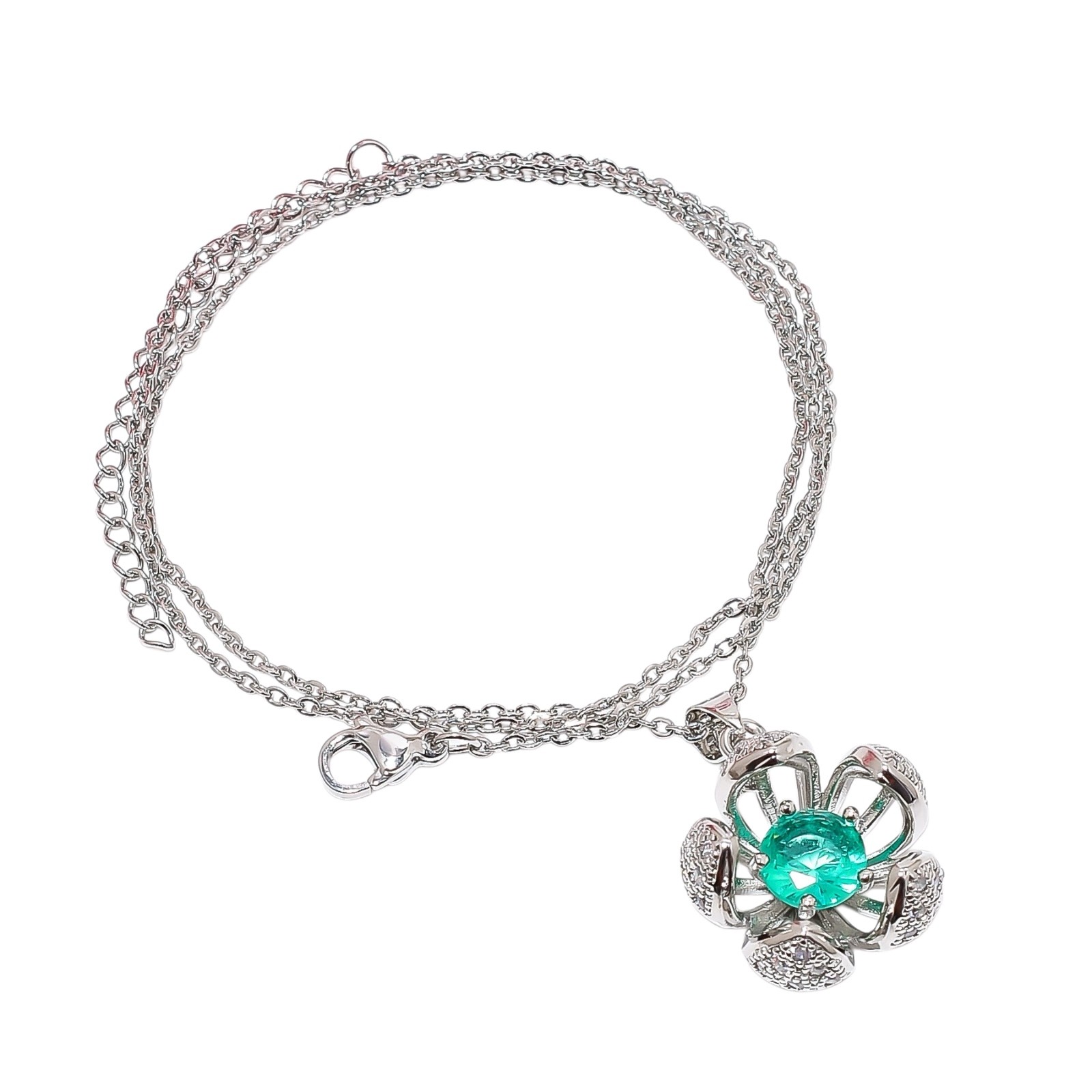 Apatite & Cz 925 Sterling Silver Floral Pendant With Chain 18-20″ CP161322