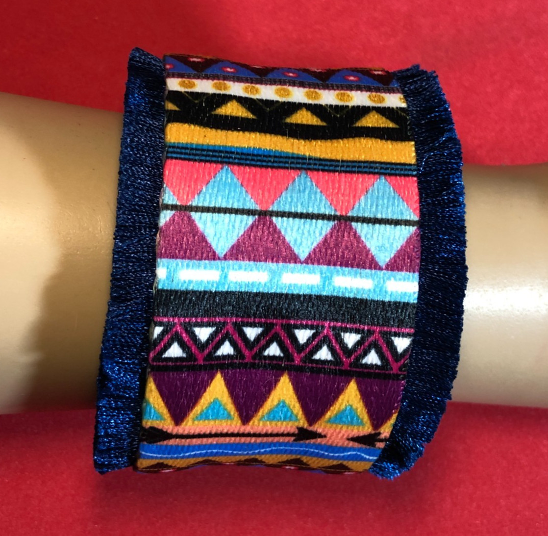 Southwest Style Cuff Bracelet Aztec Ethnic Indian Blanket Woven Multi-Color 8220