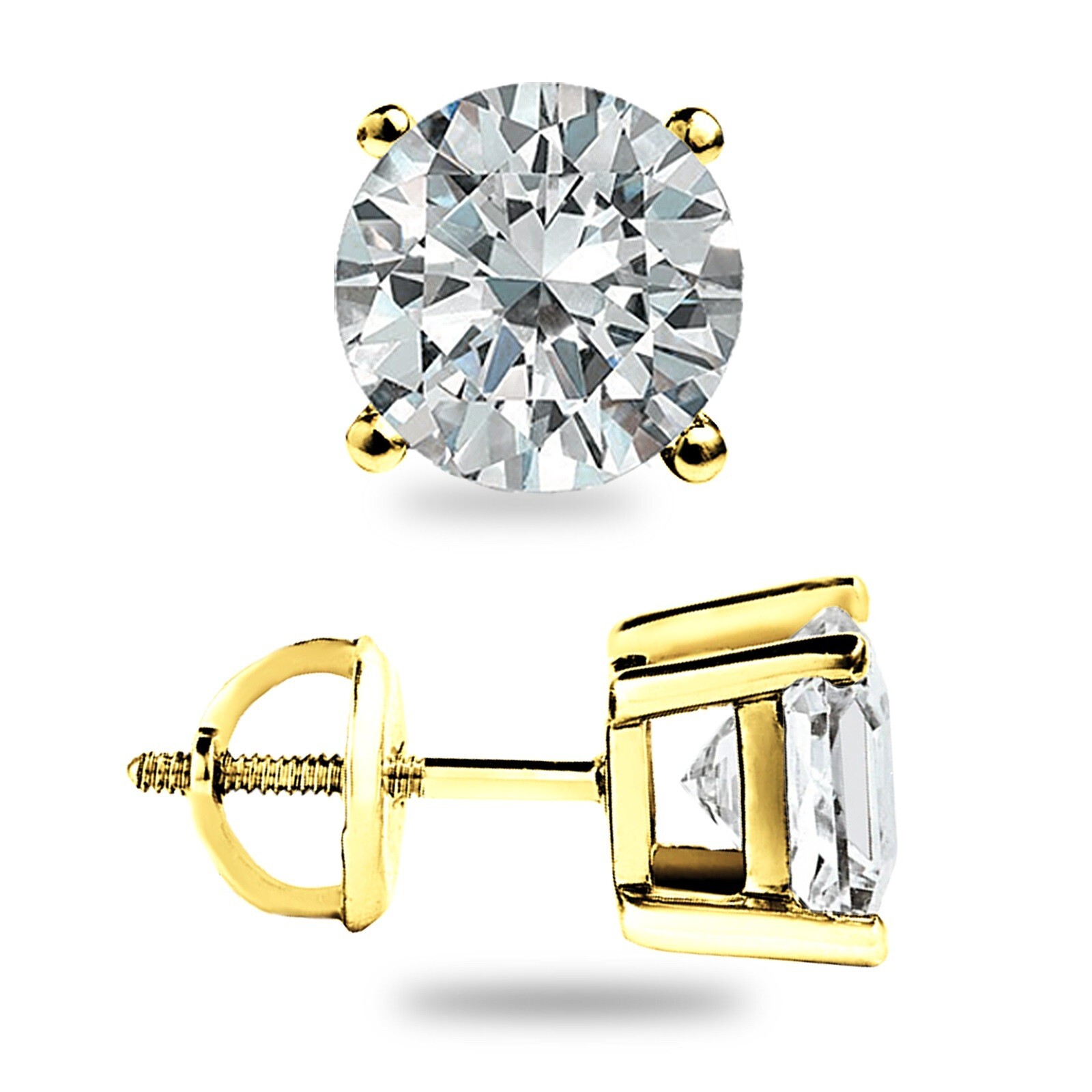 4.0 Ct TW Moissanite Solitaire Stud Earrings 14K Yellow Gold Certified FL/D Gift