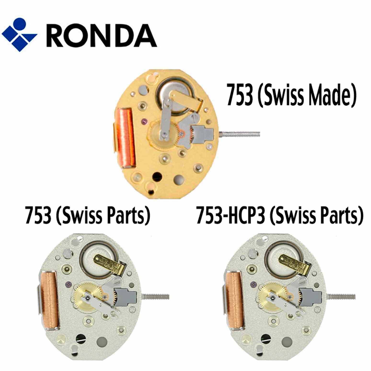 Harley Ronda 753 Quartz Watch Movement, 3 Hands (Swiss Parts & Swiss Made) – NEW