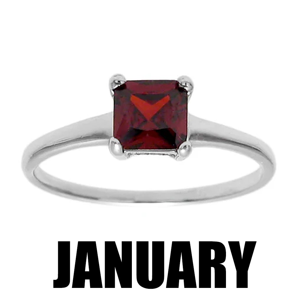 925 Sterling Silver Child’s Baby Princess Cut CZ Birthstone Ring Choose Month