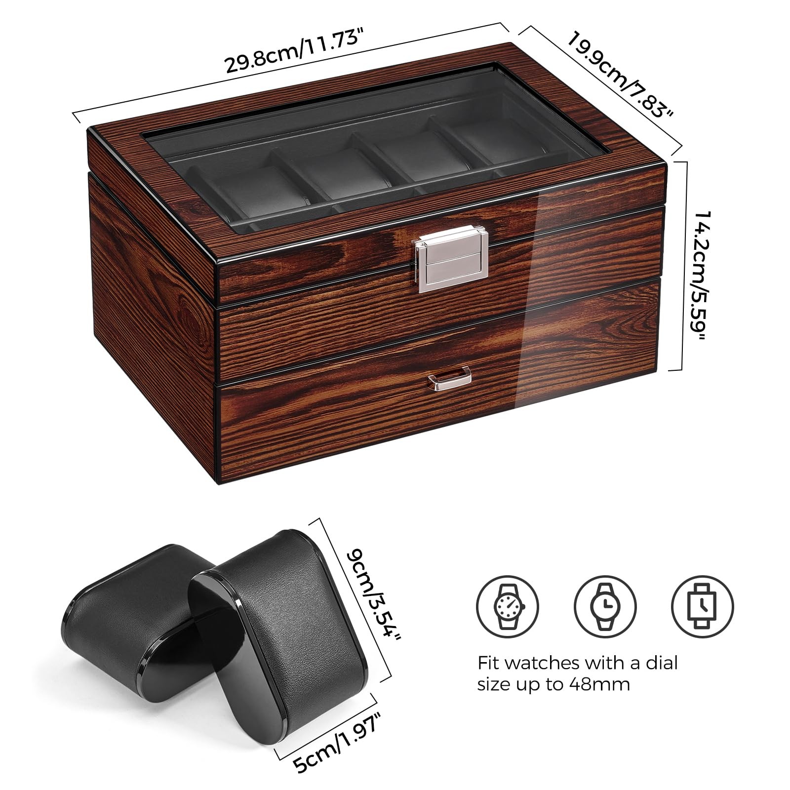 BEWISHOME High-End Watch Box, 20-Slot Case with Large Medium, Brown
