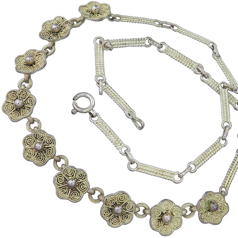 Theodor Fahrner chain/necklace flowers bars 925 silver around 1930-1940