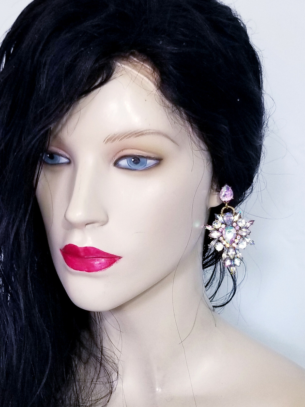 Chandelier Earrings AB Rhinestone Crystal 2.8 in