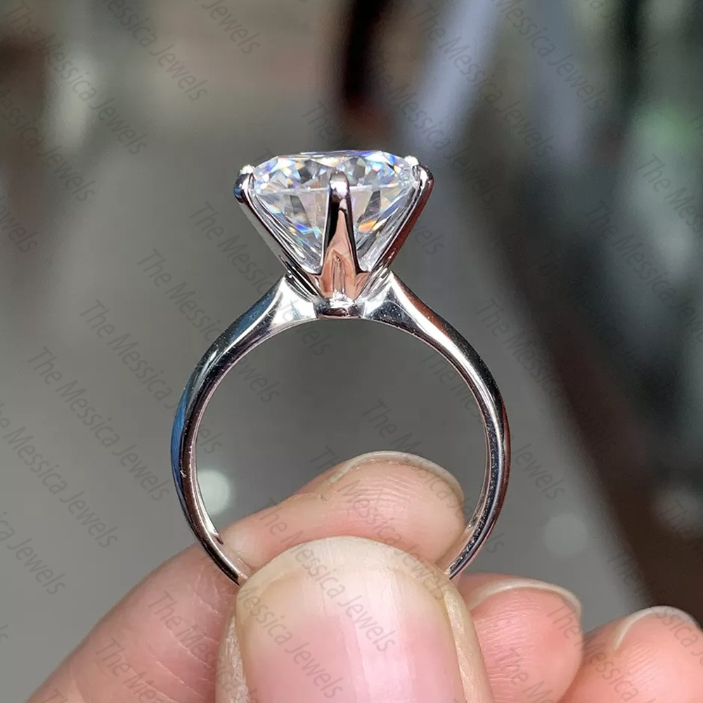 3.40 TCW 10 mm Round Cut Big Moissanite Engagement Ring In 14k White Gold Plated