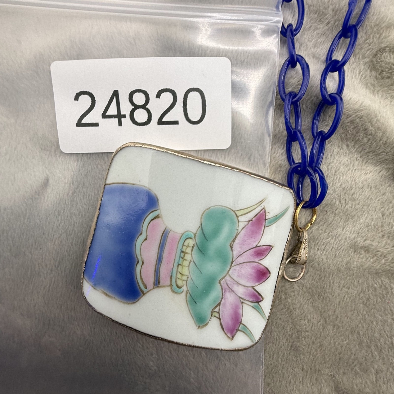 Vintage Chinese Painted Artisan Necklace Ceramic 34”