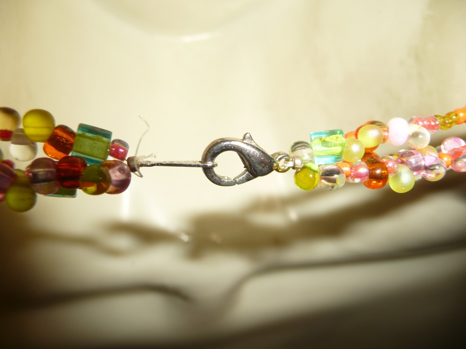 3 STRANDS OF MULTI COLORED GLASS BEAD BIB 10” L BEADS NECKLACE #12/20