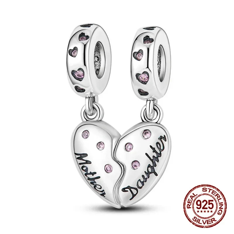 925 Sterling Silver Heart Shaped Daughter MOM Charm Beads Fit 4MM Hole Diameter
