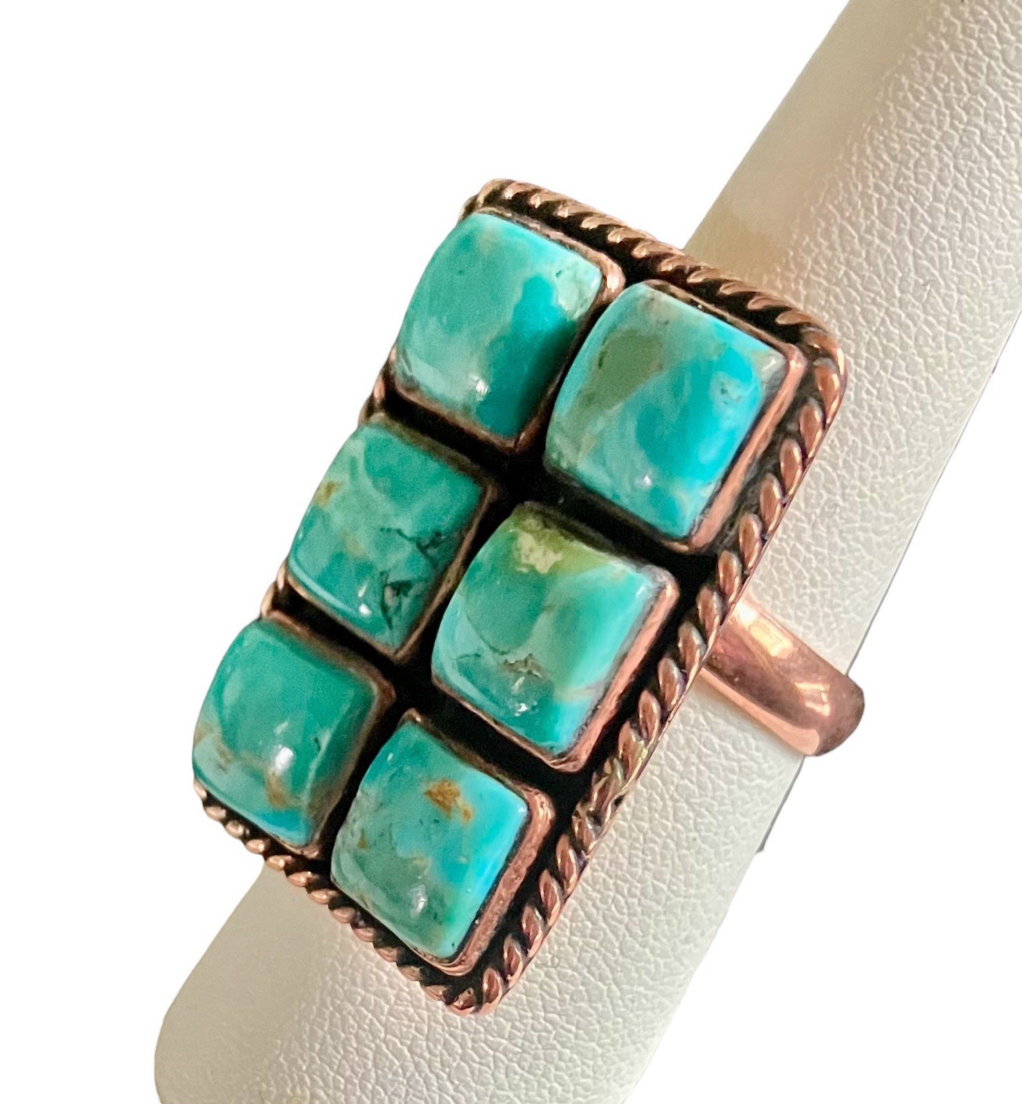 Southwest Boho Copper Kingman Mojave Turquoise Cluster Ring Adj 8 9 10 11 12