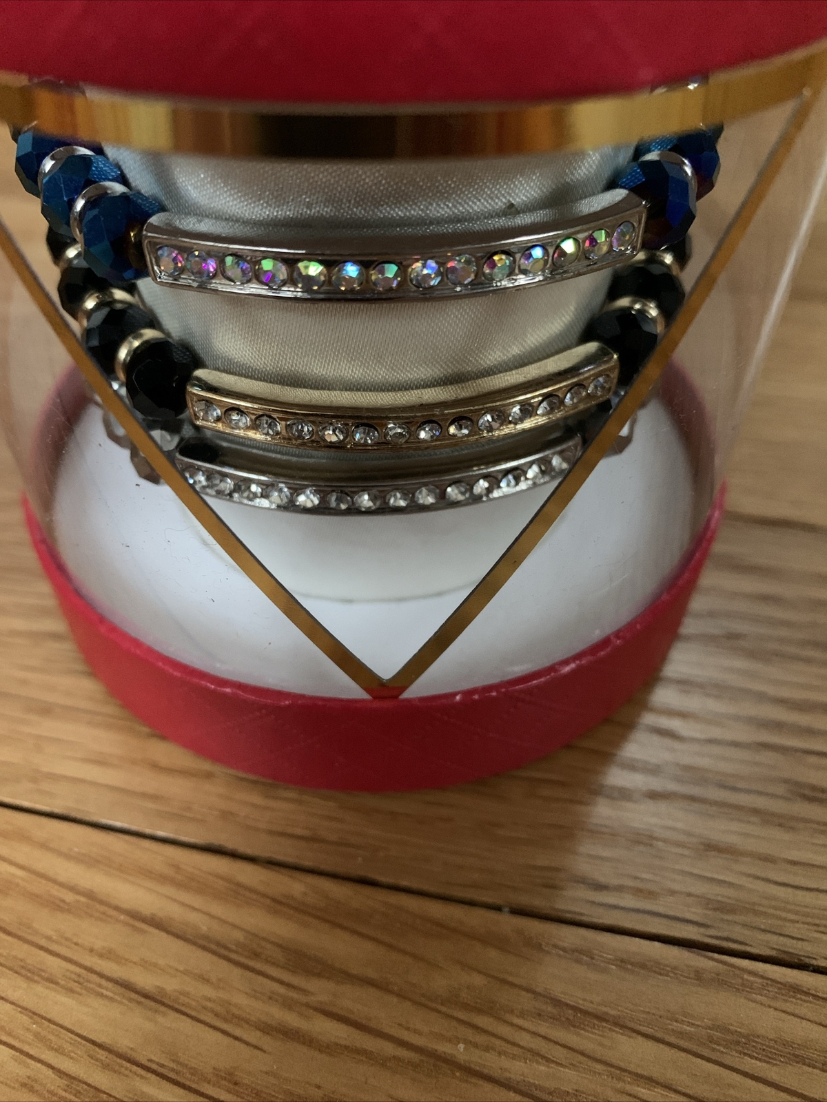 GUESS, Set Blue, Black,and Silver Beaded Pavé, Stretch Bracelets