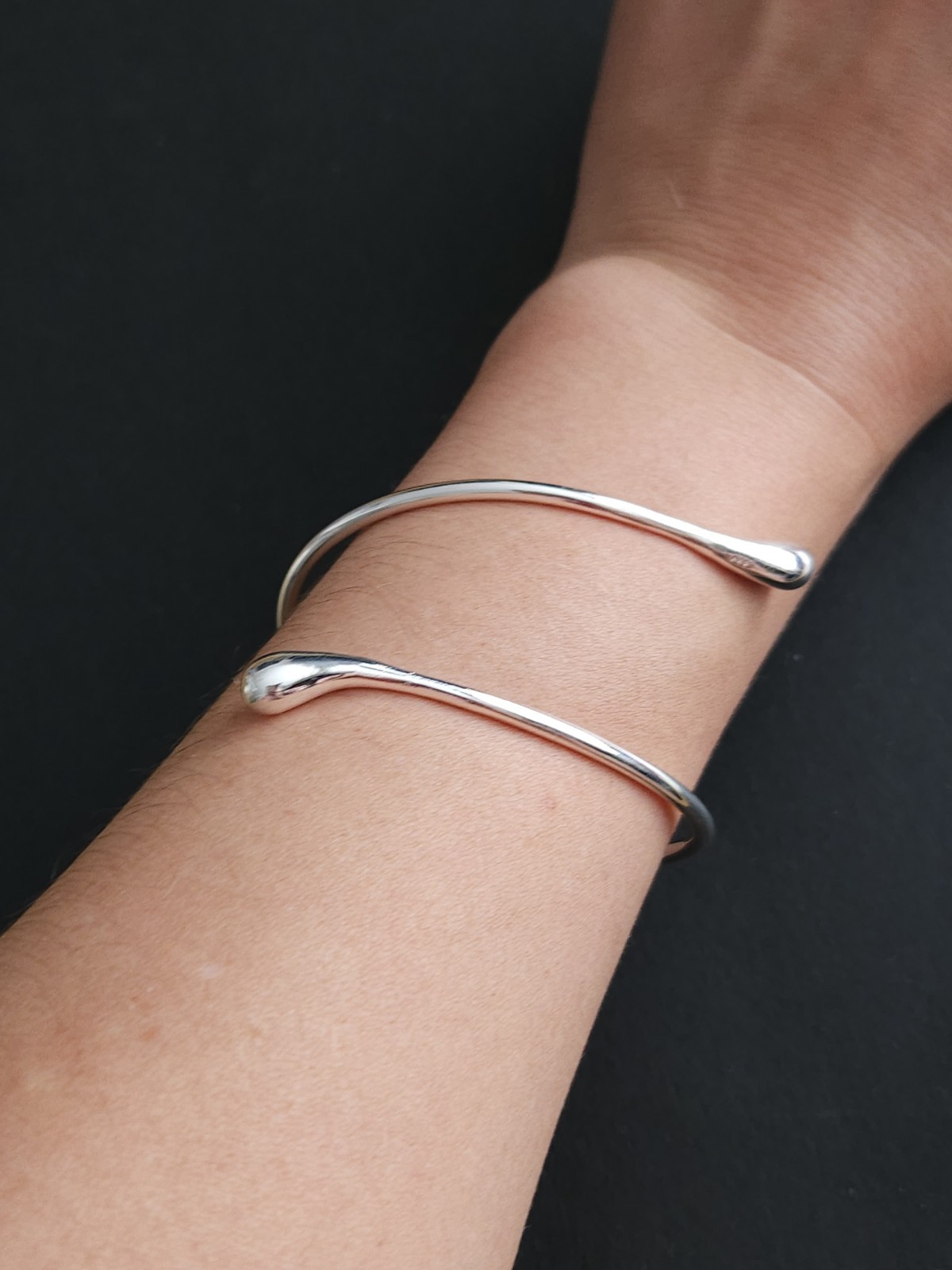 Sterling Silver Wrap Around Bangle Adjustable Liquid Teardrop Open Cuff Bracelet