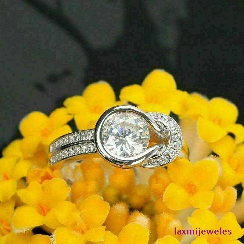 2Ct Round Cut Lab Created Diamond Ring Love Knot Promise Anniversary 14K Gold FN