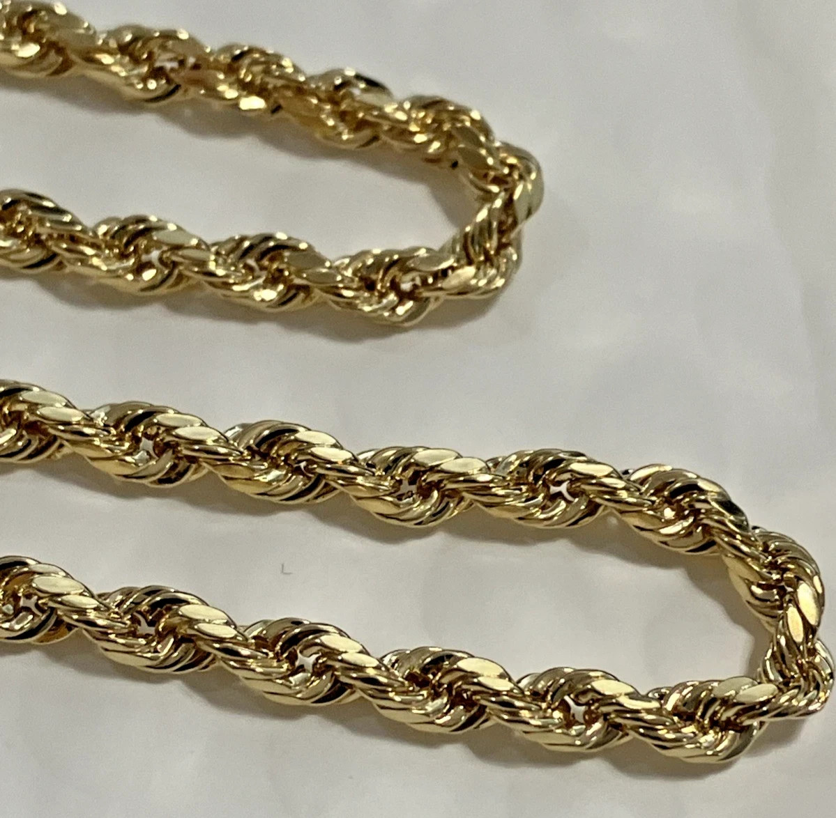 10kt Real Gold SemiSolid/Hollow Rope Necklace 6.9grams 4mm 24″ GND Brand NWT 10K