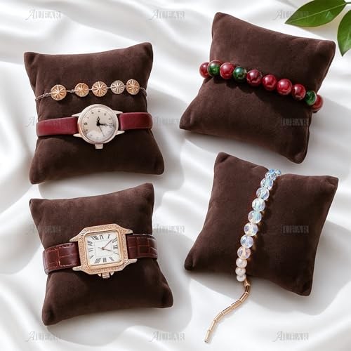 Velvet Watch Pillows Small Jewelry Displays Pillow Bracelet 10 Pack Brown