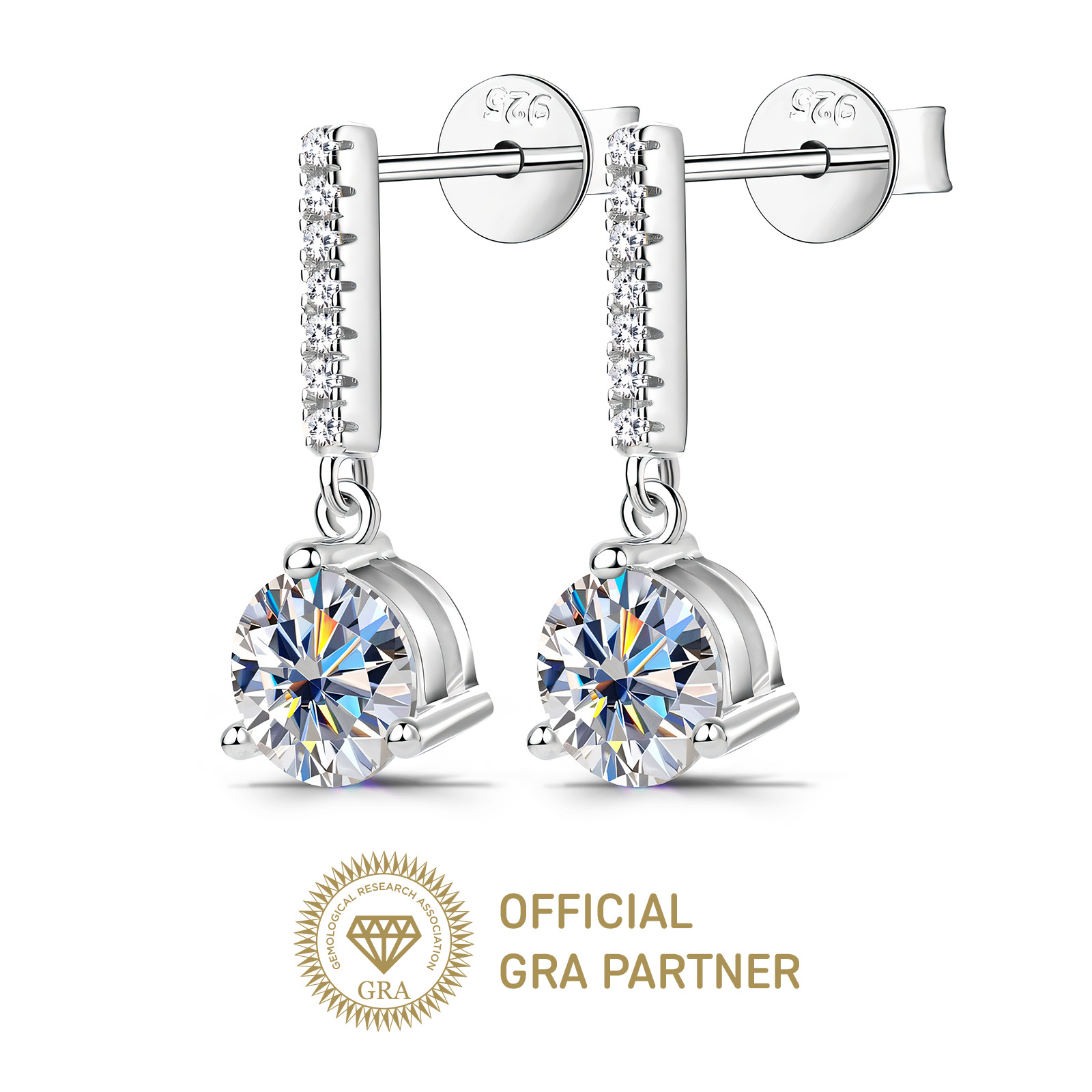 Brilliant cut moissanite drop earrings 1.0ct in 925 silver