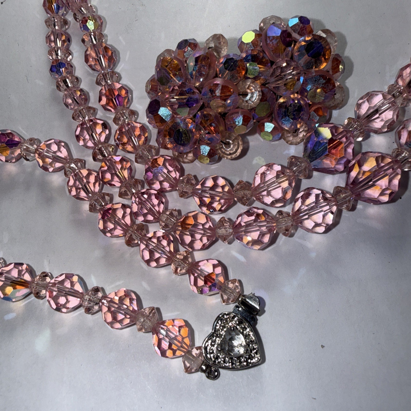 Necklace Bracelet Earrings Set Pink AB Crystal Vintage Marriage?